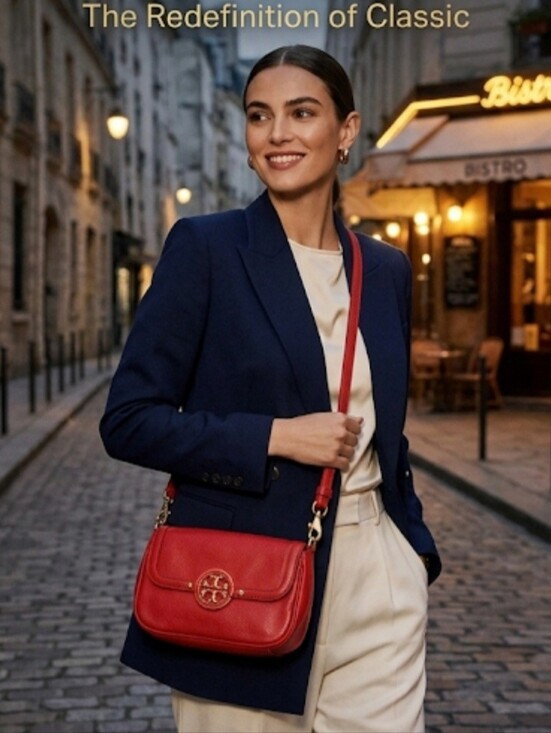 Tory Burch Handbags - Tory Burch Red Leather Flap Crossbody with Gold Logo Hardware